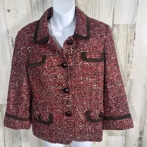 Talbots Wool Blend Tweed Blazer – Burgundy & Brown – Sz 10 • Classic - MSRP $199